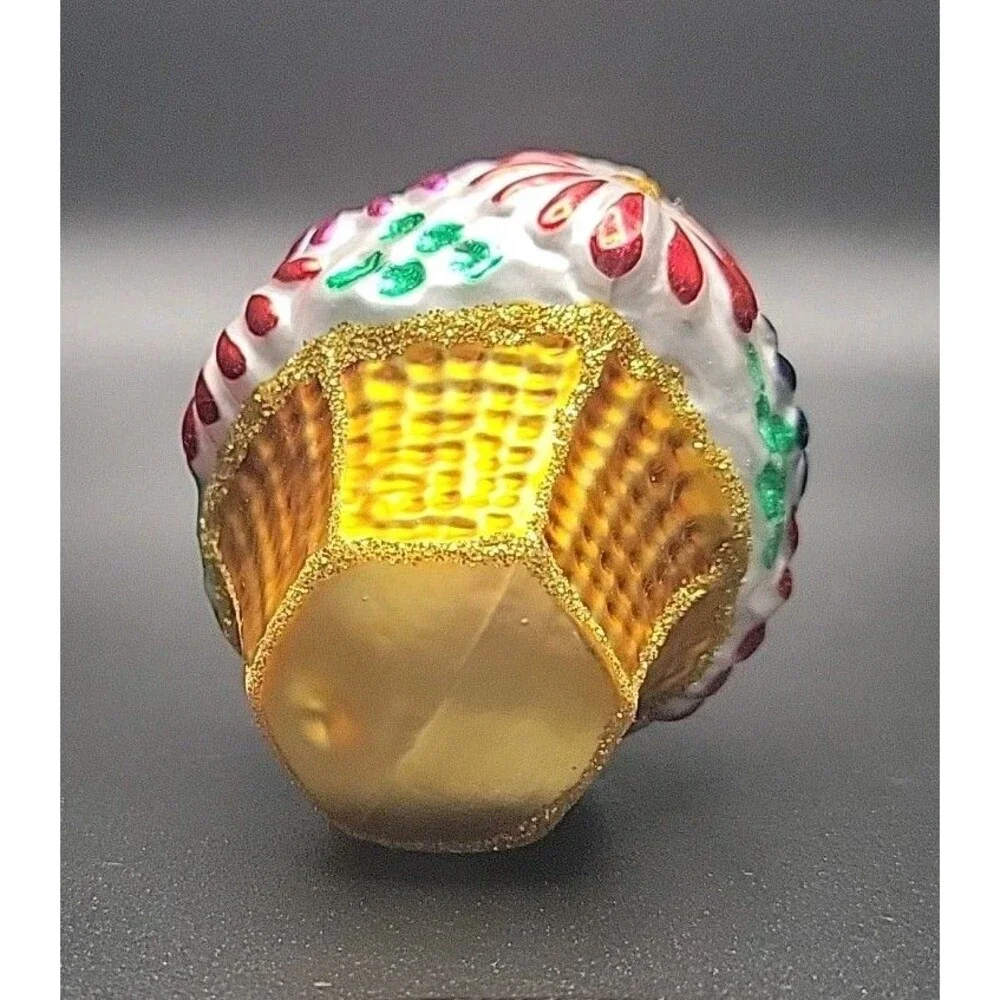 Vintage Czech Republic Blown Glass Flower Basket Christmas Ornament Mini 2.5”
